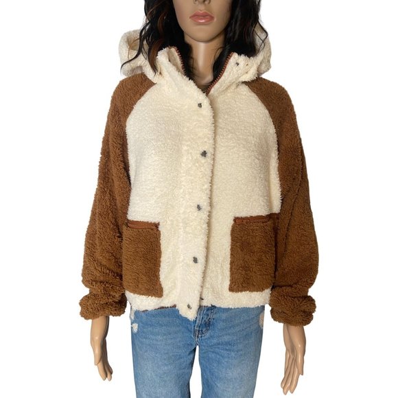 Revolve x Plush Sherpa Jacket with Removable Hood Zippered Pockets - Picture 1 of 8